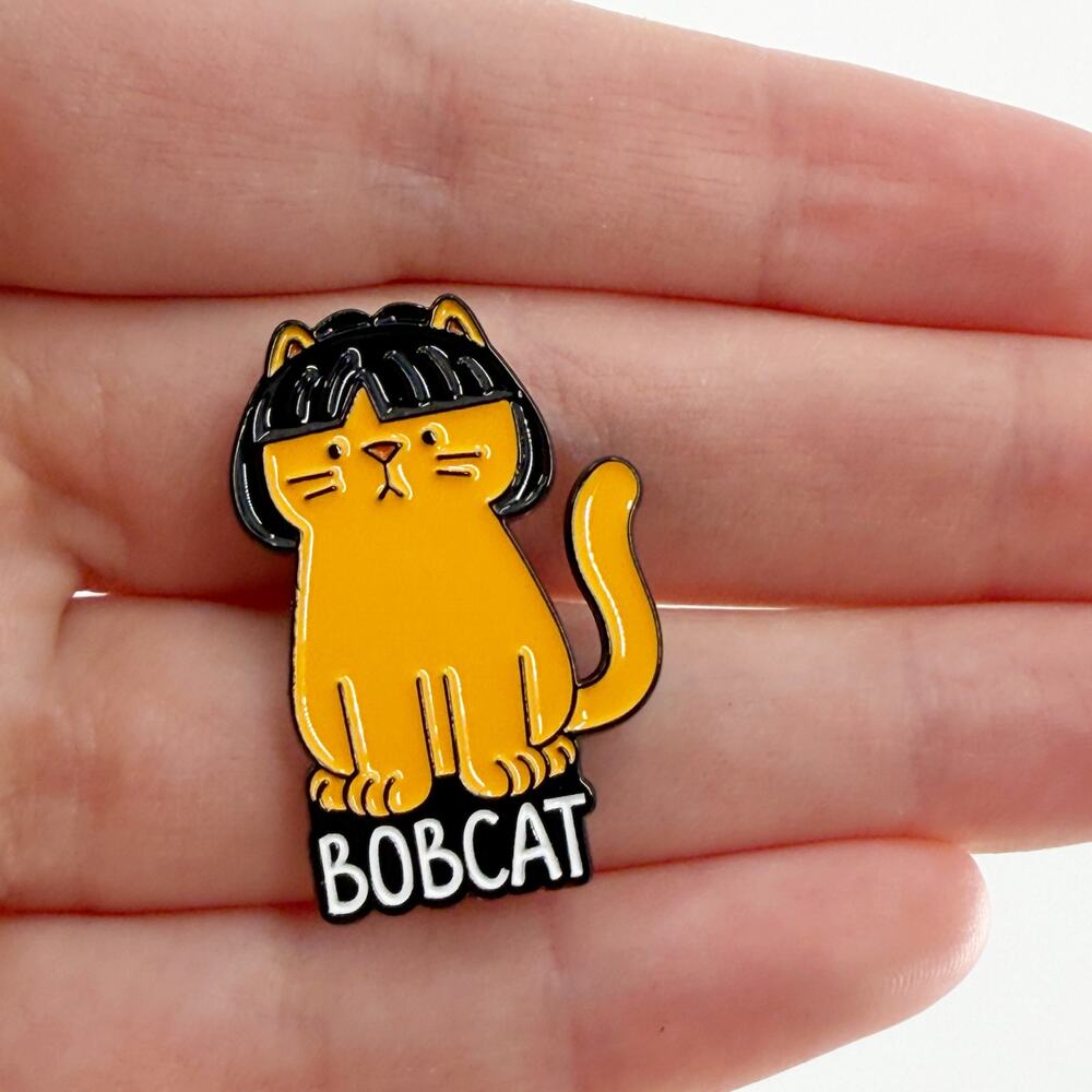 Bobcat Funny Cat Wearing A Wig Soft Enamel Pin